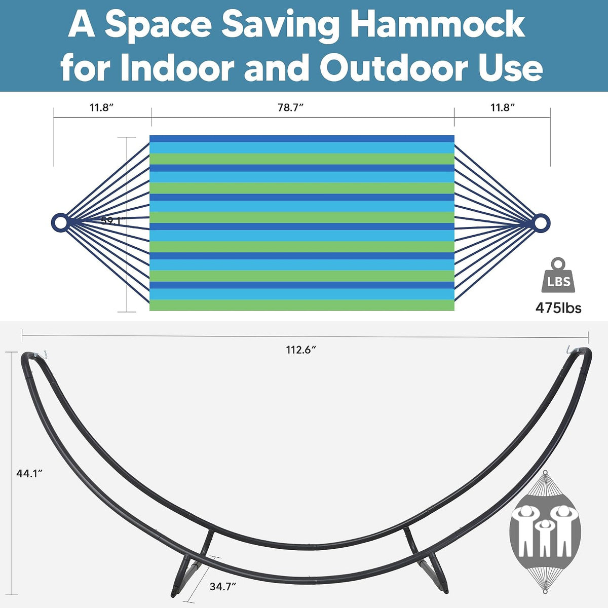 SUNCREAT Hammocks Standing Patio Hammock, Portable Hammock with Stand Foldable, Patent Pending, Blue Green