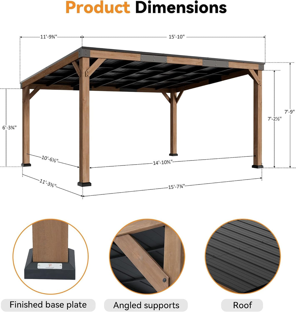 Modern Shade Wood Grill Gazebo 12' x 16' with Sloped Galvanized Steel Roof