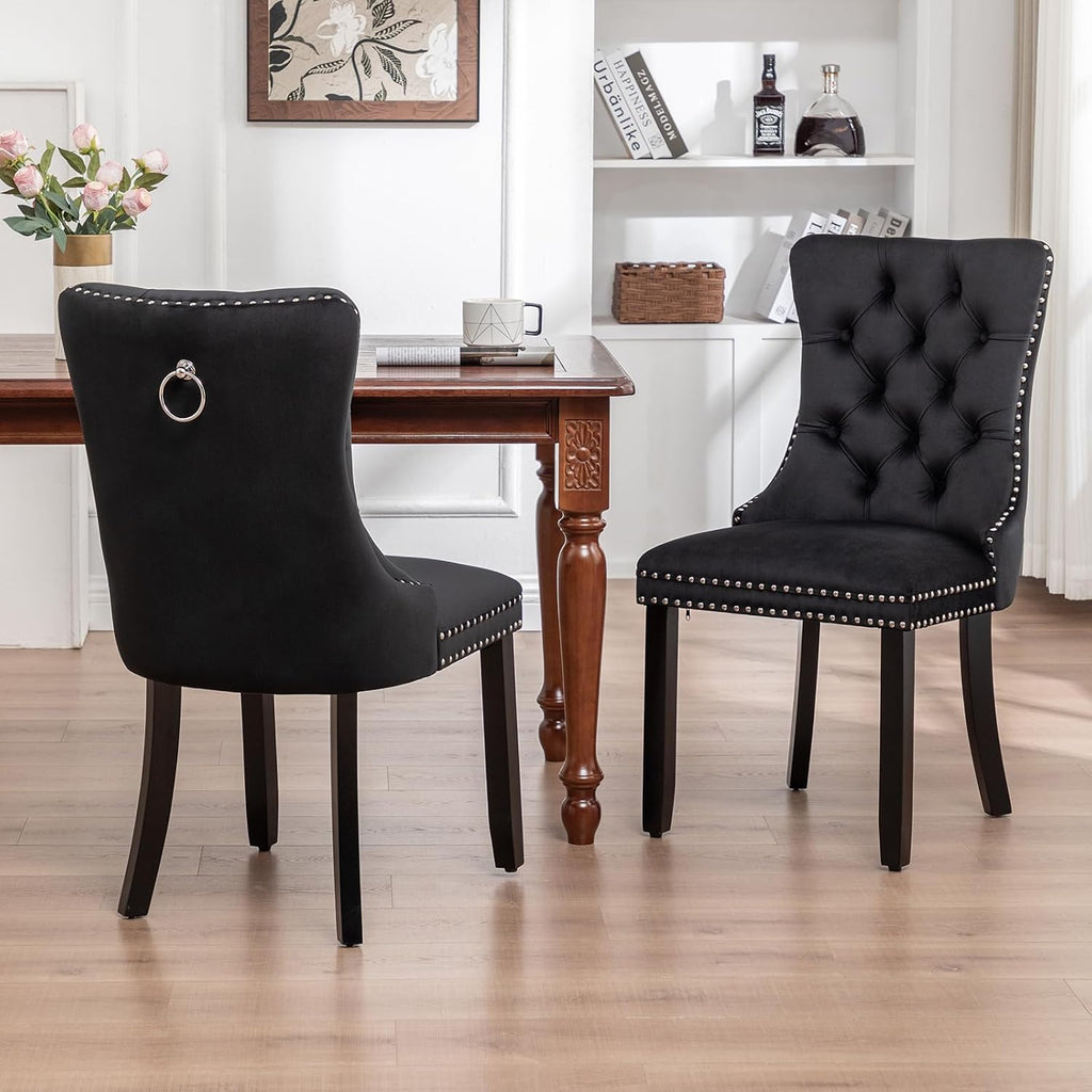 Eifizek Dining Chairs Set of 4 Upholstered Chairs with Tufted Back, Black