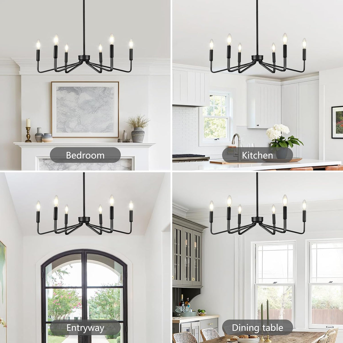6-Light 26" Farmhouse Black Candle Chandelier for Dining Room