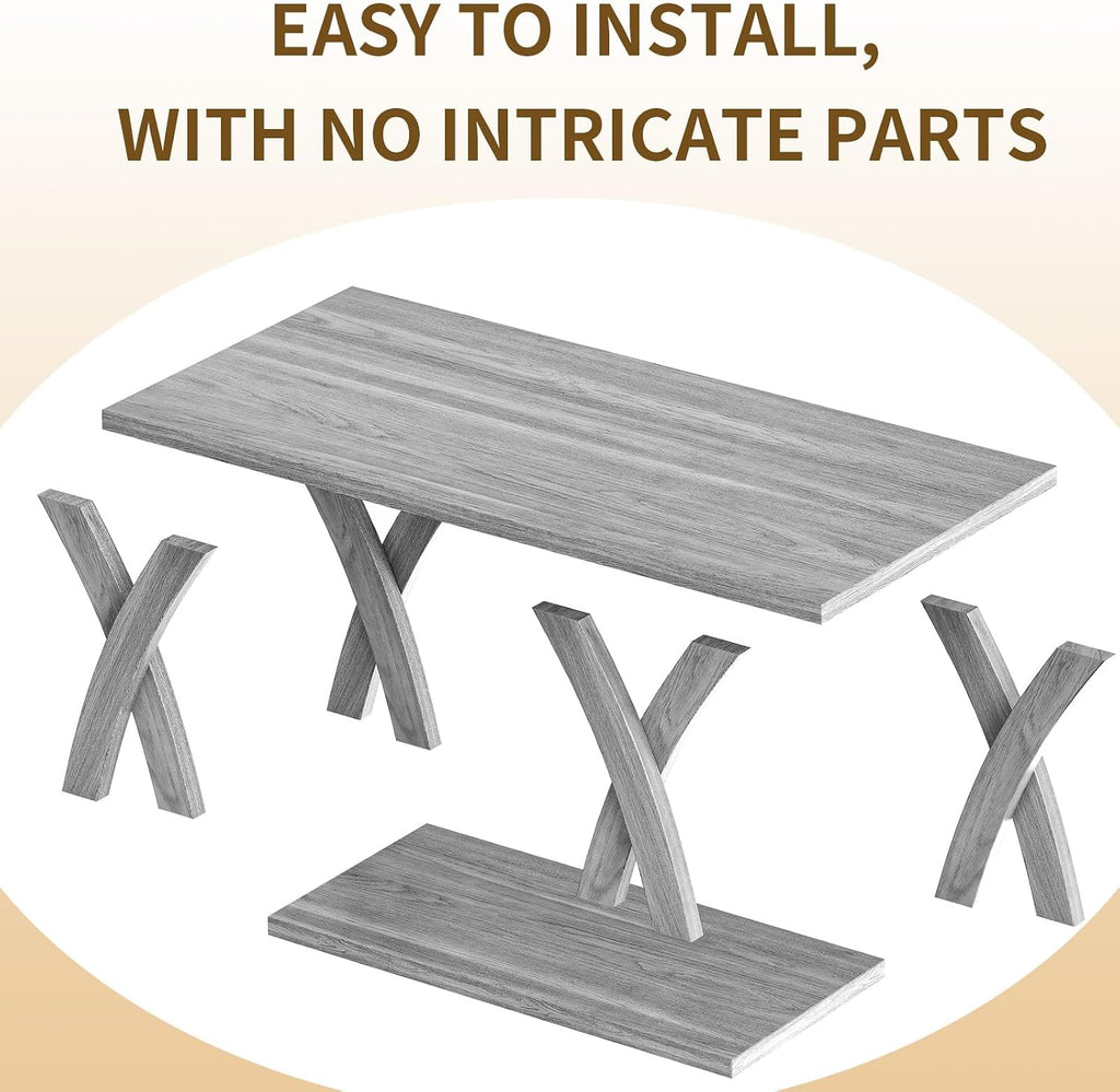 47" Farmhouse Coffee Table with Storage Shelf, Grey