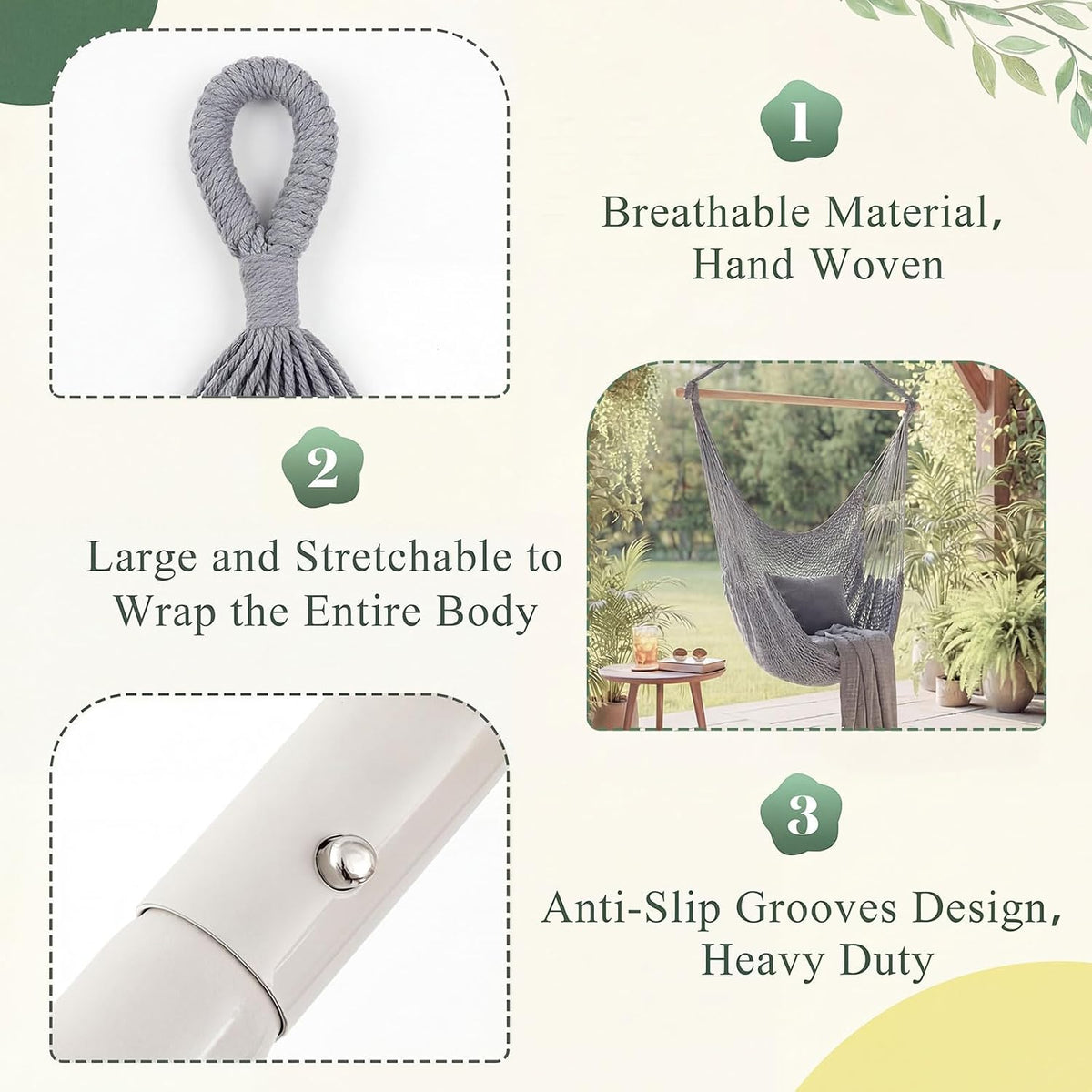 barydat 2 pcs hanging hammock chair boho swing, close-up detail
