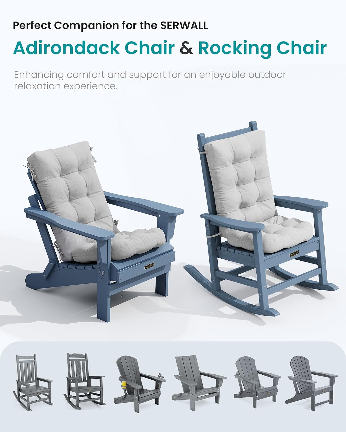 SERWALL HDPE Outdoor Rocking Chair Cushion Set of 2, Gray