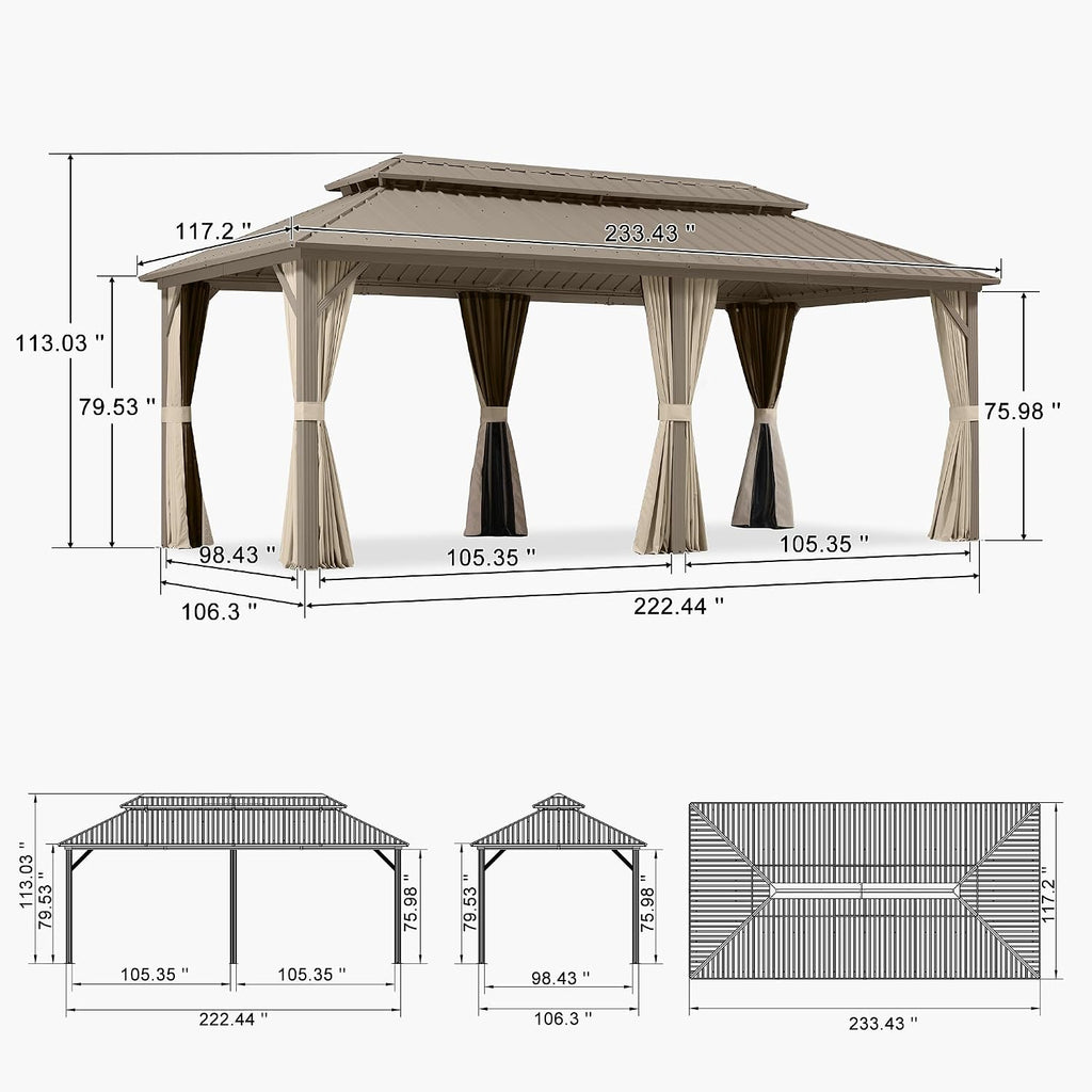 PURPLE LEAF Outdoor Hardtop Gazebo 10' x 20' Champagne Aluminum Structure