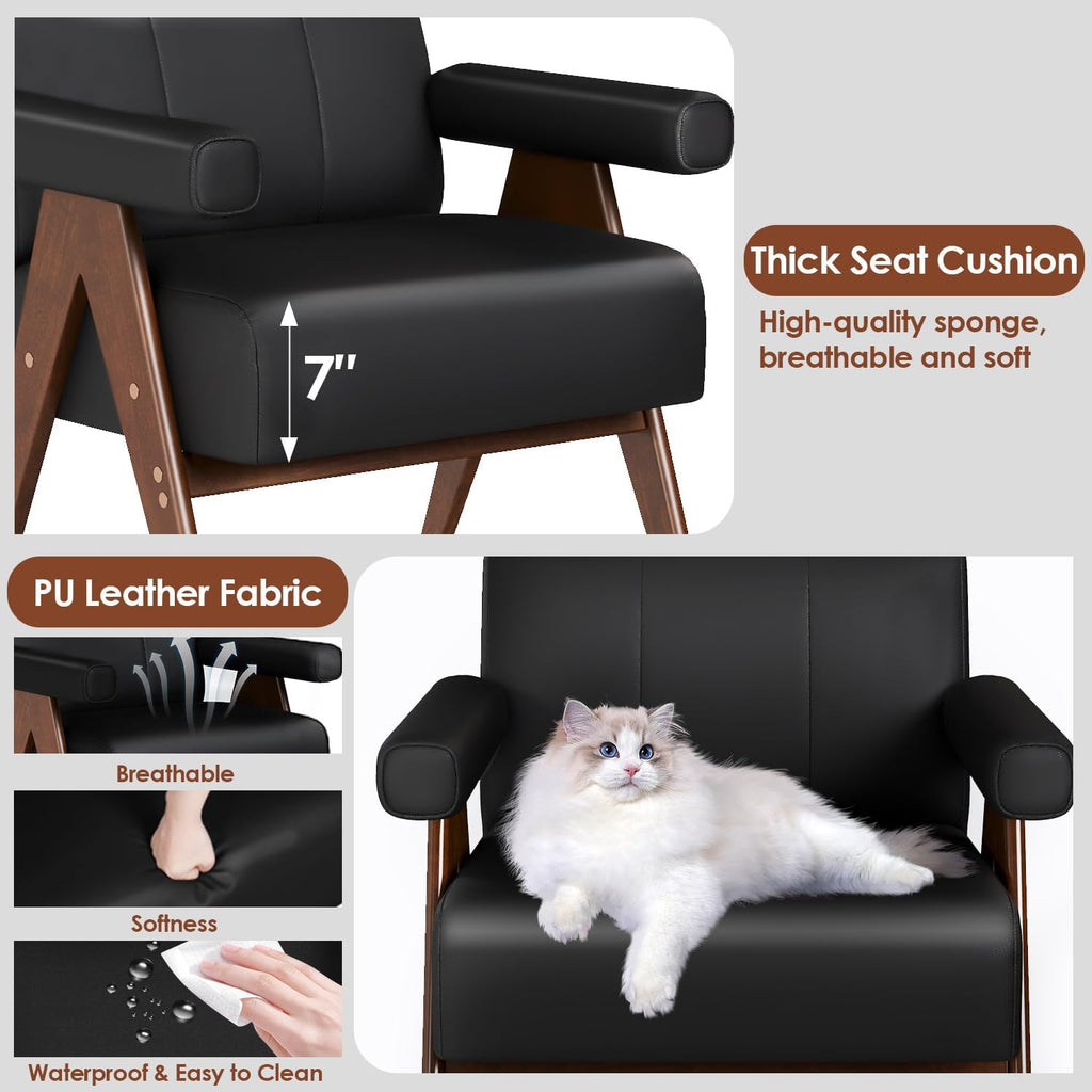 JIASTING Mid Century Modern Accent Chair Set of 2, Black Leather Armchair