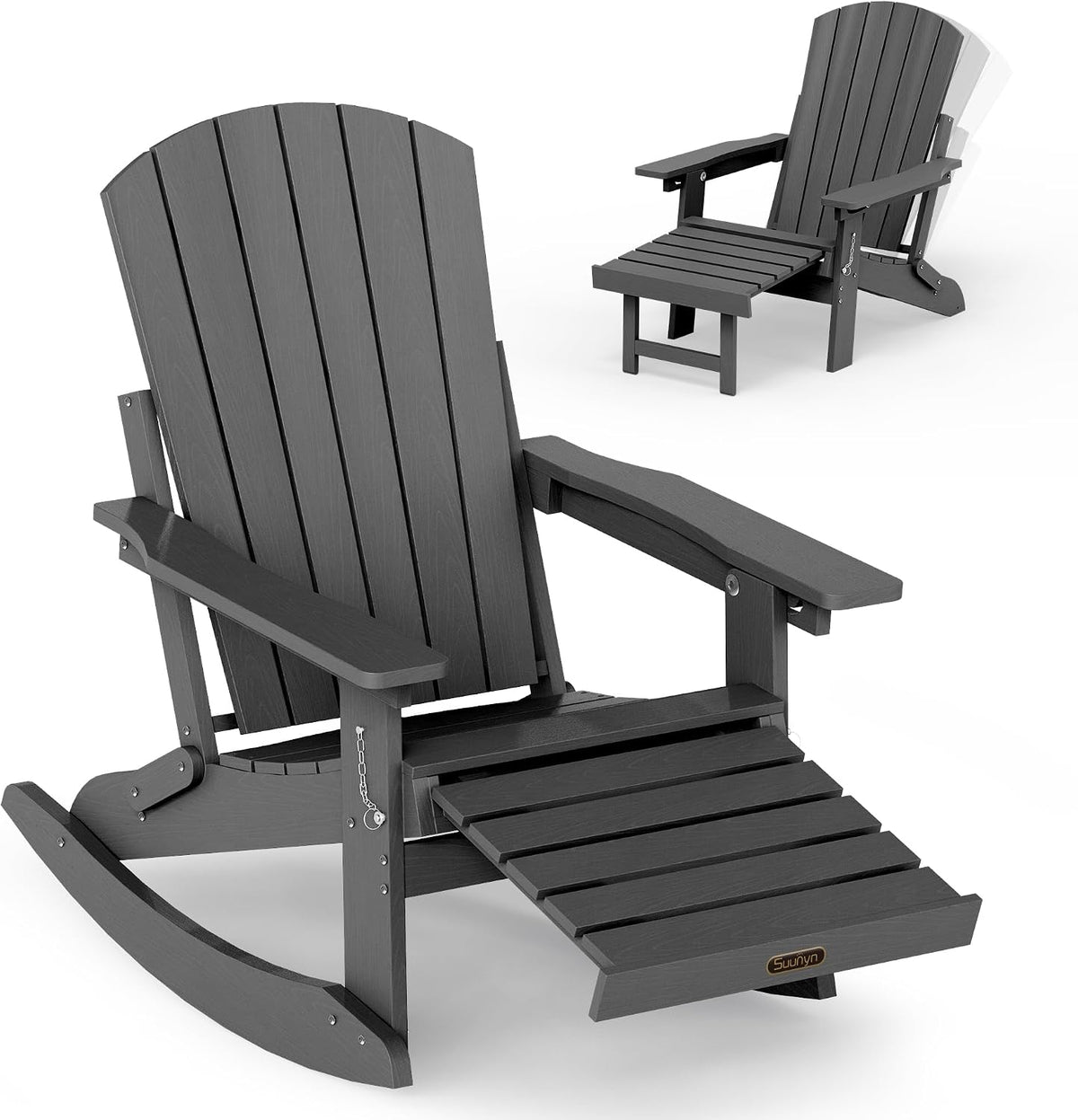 4-in-1 Adirondack Rocking Chair, HDPE, with Footrest, Grey