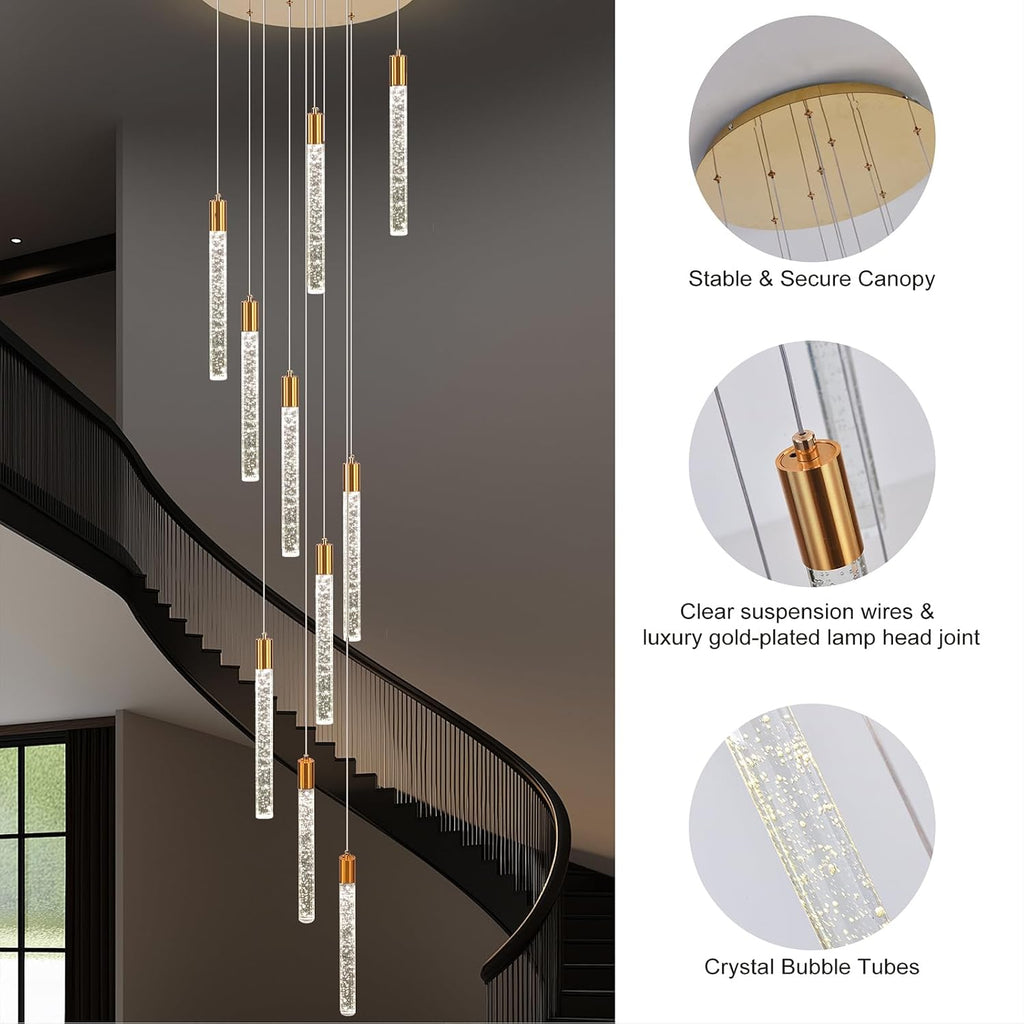 GEADI 10-Light Modern Crystal High Ceiling Chandelier for Foyer & Staircase