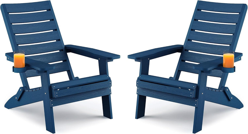 YEFU Adirondack Chair Set of 2 Outdoor, Cup Holder, Navy Blue