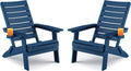 YEFU Adirondack Chair Set of 2 Outdoor, Cup Holder, Navy Blue