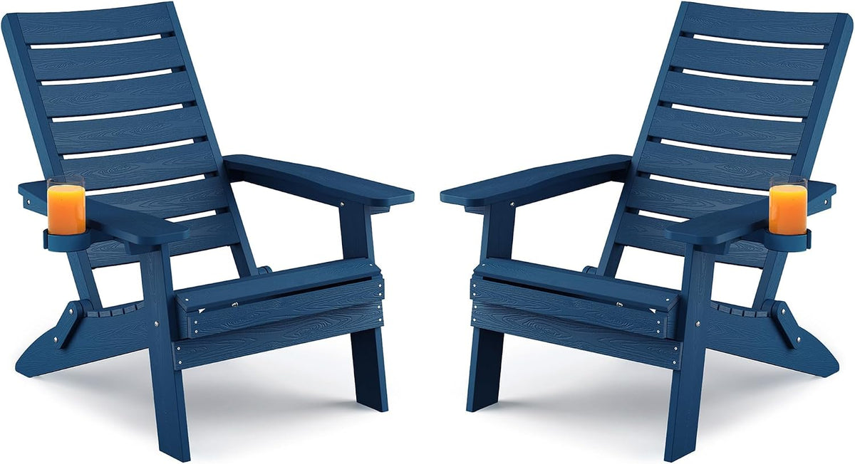 YEFU Adirondack Chair Set of 2 Outdoor, Cup Holder, Navy Blue