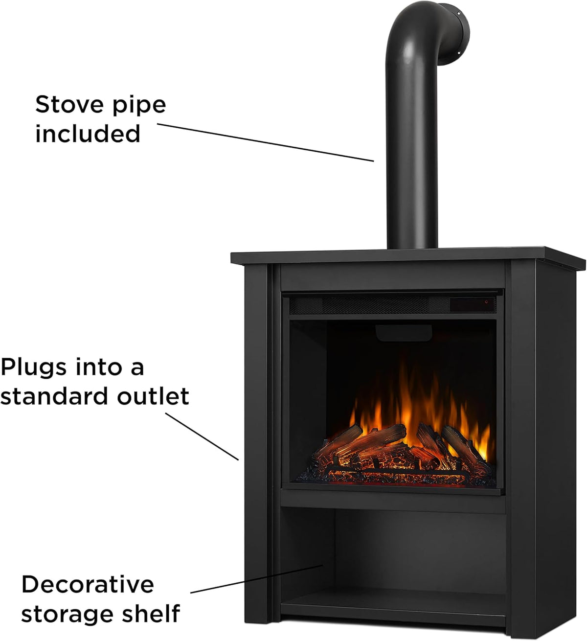Real Flame Black Hollis Electric Fireplace - Freestanding with Remote Control - 6 Flame Colors & 5 Brightness Levels, Black