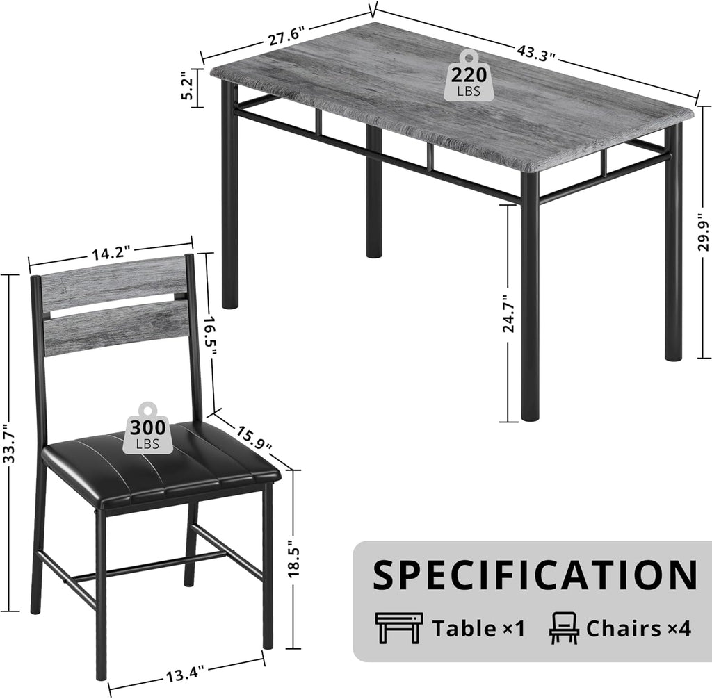 IRONCK Dining Table Set for 4, Grey