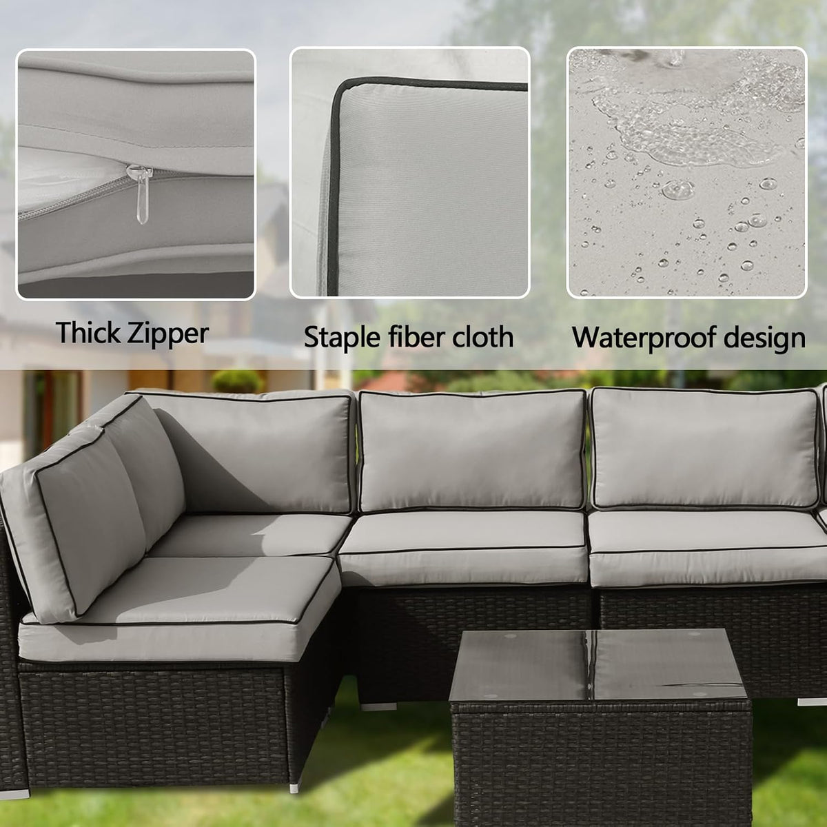 14Pieces Patio Cushion Covers Replacement Outdoor Couch Covers Splashproof UV-Resistant Furniture Cushion Sofa Slipcovers Set with Zippers,Cover Only 25×25×3.15inch