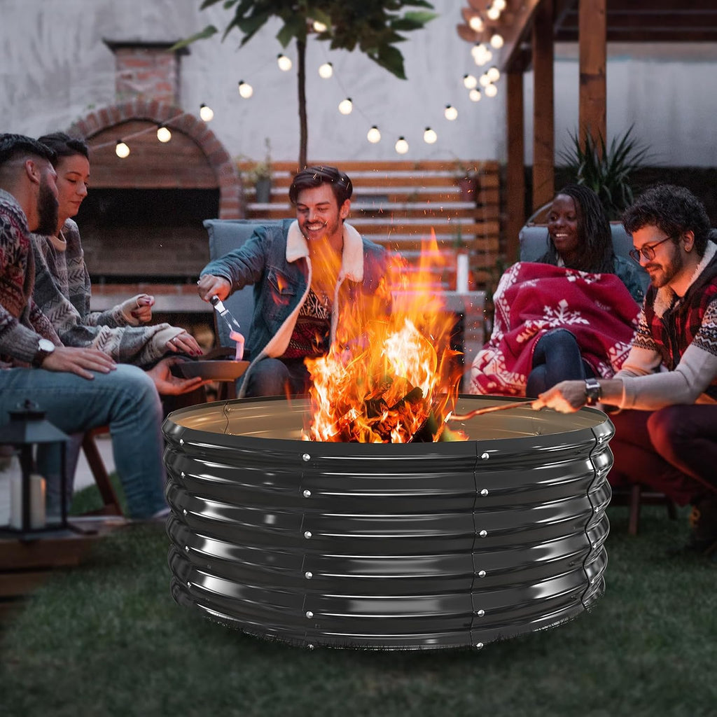 17In Tall 40 Inch Diameter Round Galvanized Fire Pit Ring/Fire Ring Black