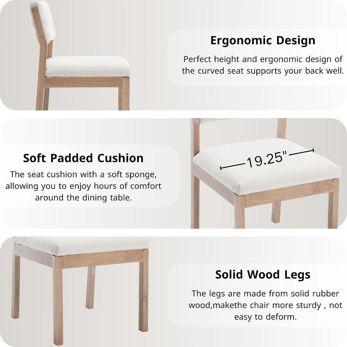 RIVOVA Linen Dining Chairs Set of 6, Comfortable Upholstered Kitchen Chairs with Wood Legs, Mid Century Modern Kitchen Chairs Accent Side Chair for Living, Bedroom, Restaurant, Beige