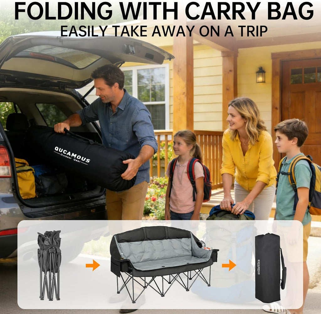 Oversized 3 Person Camping Chair Double Camp Loveseat Lawn Chair