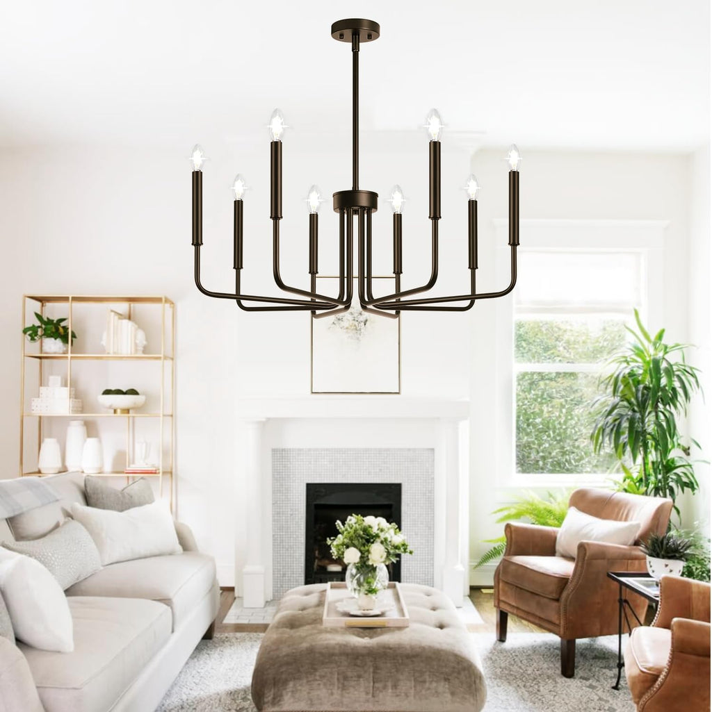 8-Light Farmhouse Chandelier for Dining Room Lighting Fixtures Hanging, Oil-Rubbed Bronze Dining Light Fixtures Industrial Chandelier for Bedroom, Foyer, Hall, Kitchen, Living Room and Entryway