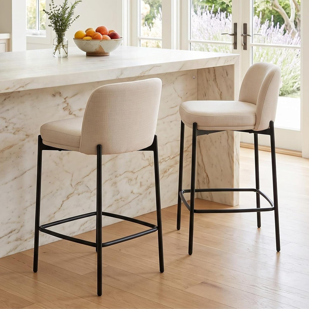 26 Inch Counter Height Bar Stools Set of 2, Modern Barstools, Beige
