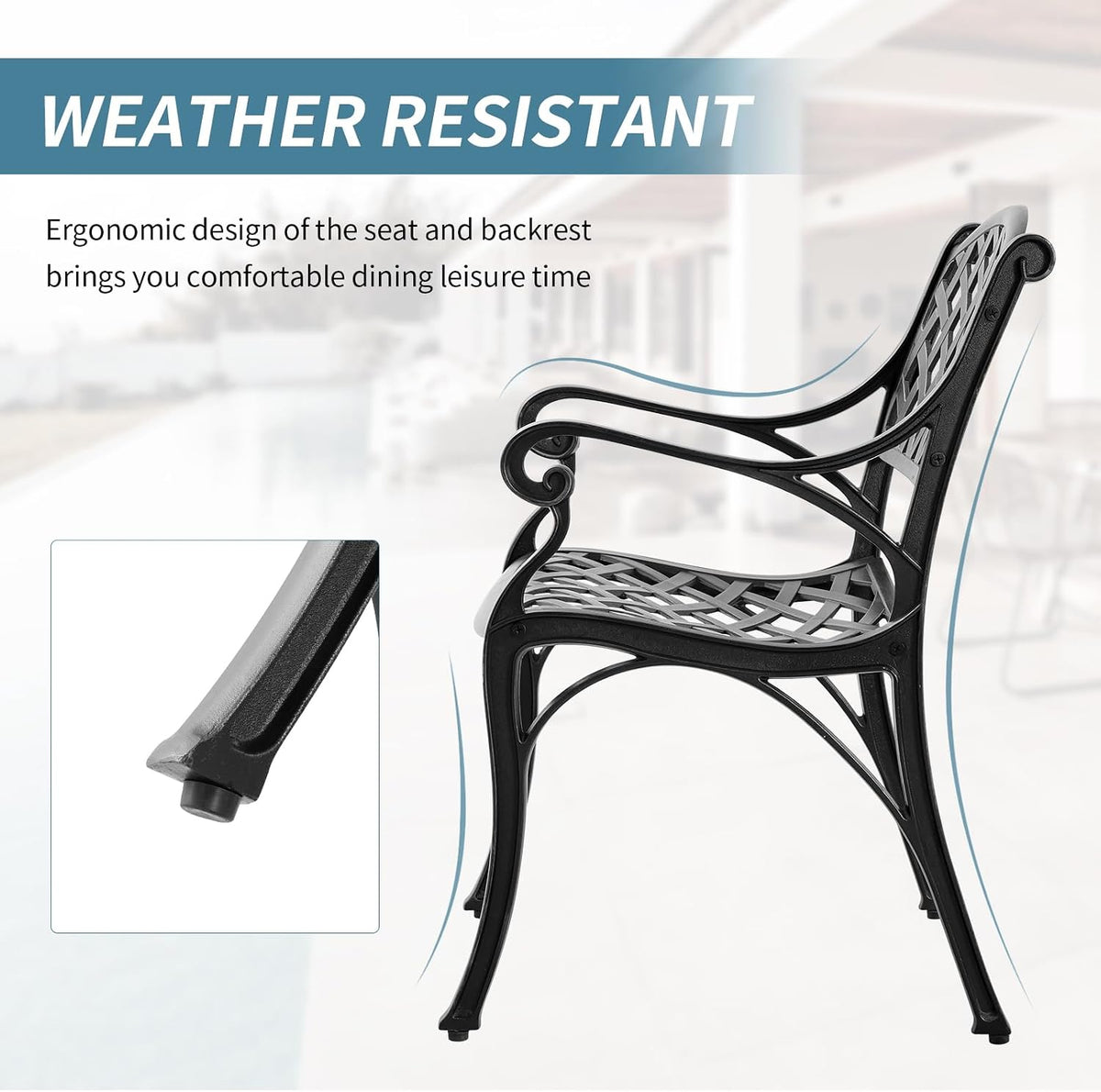 Aluminum Patio Chairs Set of 4, Metal Outdoor Chairs, Patio Dining Chairs with Armrest, All Weather Bistro Chair w/Adjustable Pads for Garden, Black
