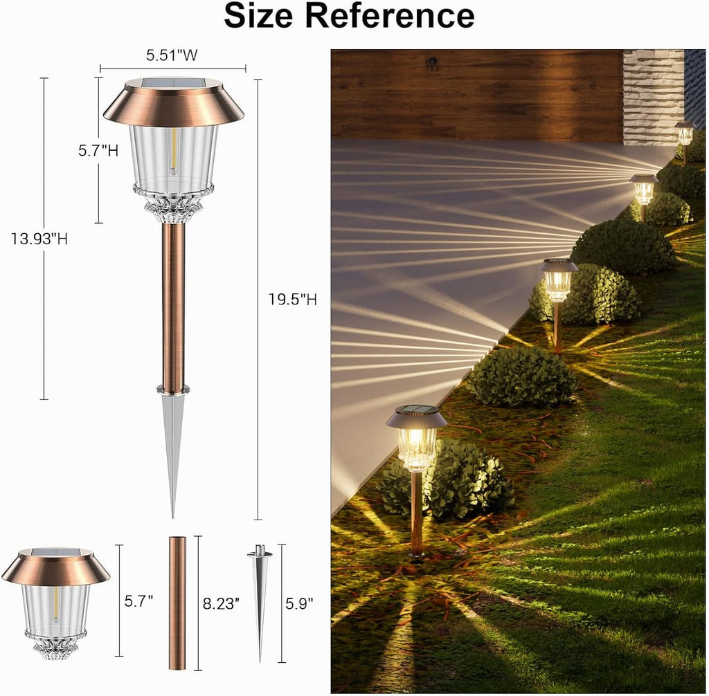 XMCOSY+ Solar Pathway Lights Outdoor - 6 Pack Solar Garden Lights, 10-40 LM Dimmable Solar Lights Outdoor Waterproof Auto On/Off IP 65 Solar Powered Landscape Lighting for Patio Walkway Driveway