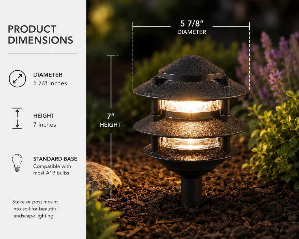Generation Lighting Hardwired 120V Outdoor Pagoda Path Light, Black