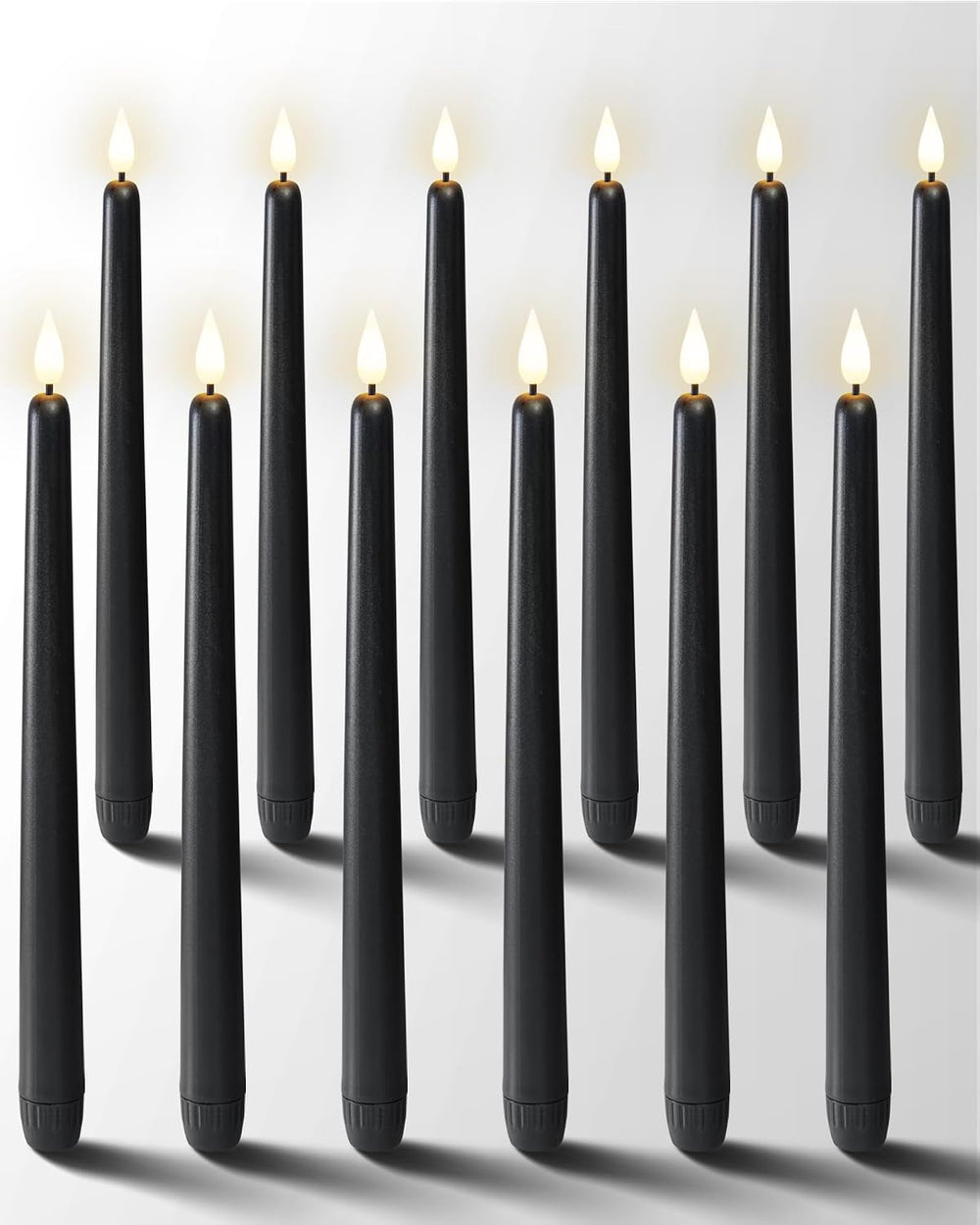 Homemory 12 Pcs Black Flameless Taper Candles Flickering, NO Remote, 11 Inche...