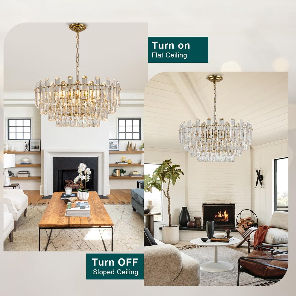 20" Gold Crystal Chandeliers for Dining Room, 10-Light Modern Chandelier