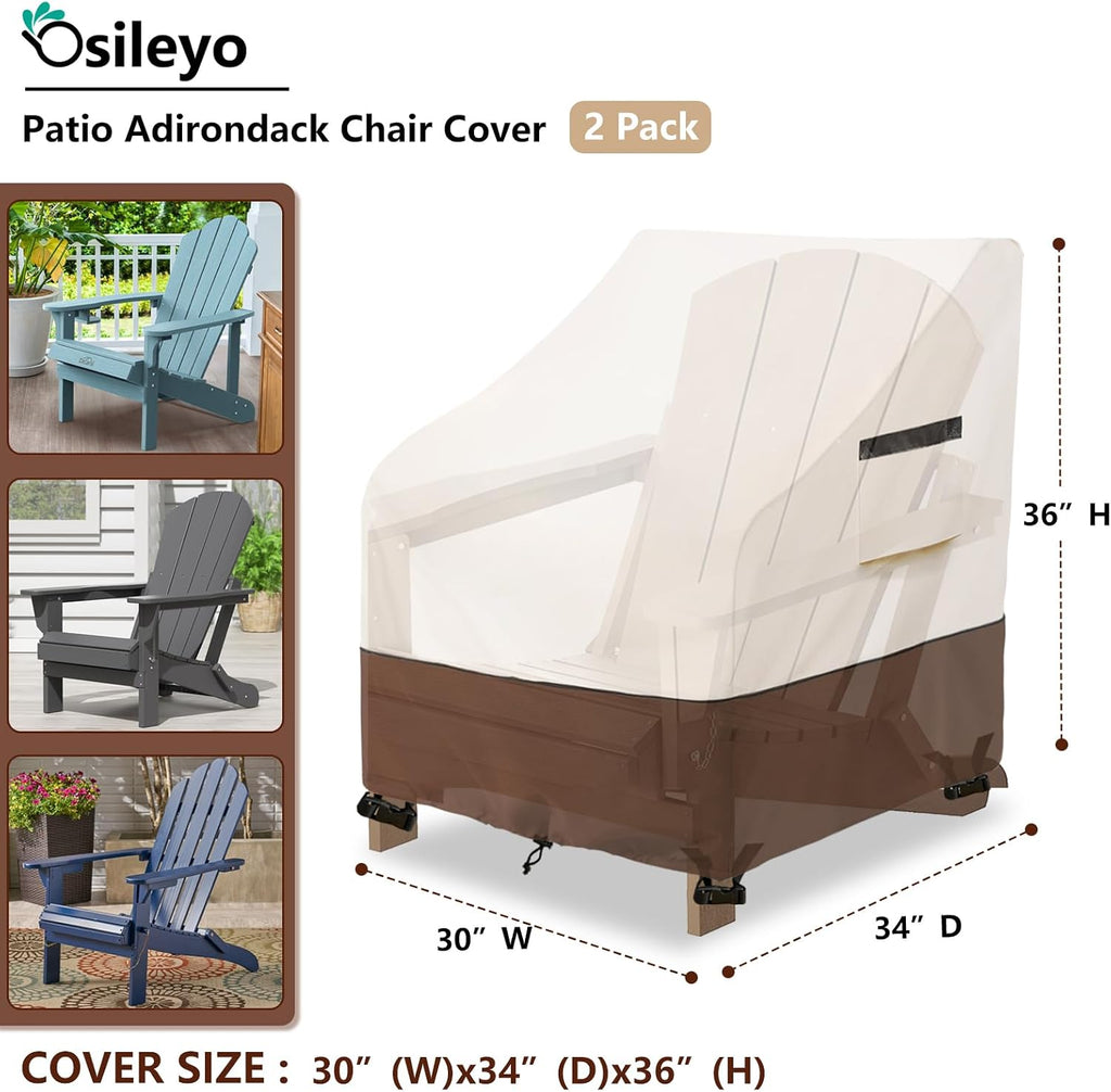 Patio Chair Covers,Waterproof Heavy Duty Patio Furniture Covers for Adirondack Chair 2 Pack (30 W x 34 D x 36 H inches) Beige & Brown