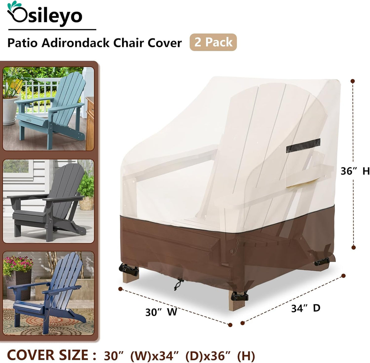 Patio Chair Covers,Waterproof Heavy Duty Patio Furniture Covers for Adirondack Chair 2 Pack (30 W x 34 D x 36 H inches) Beige & Brown