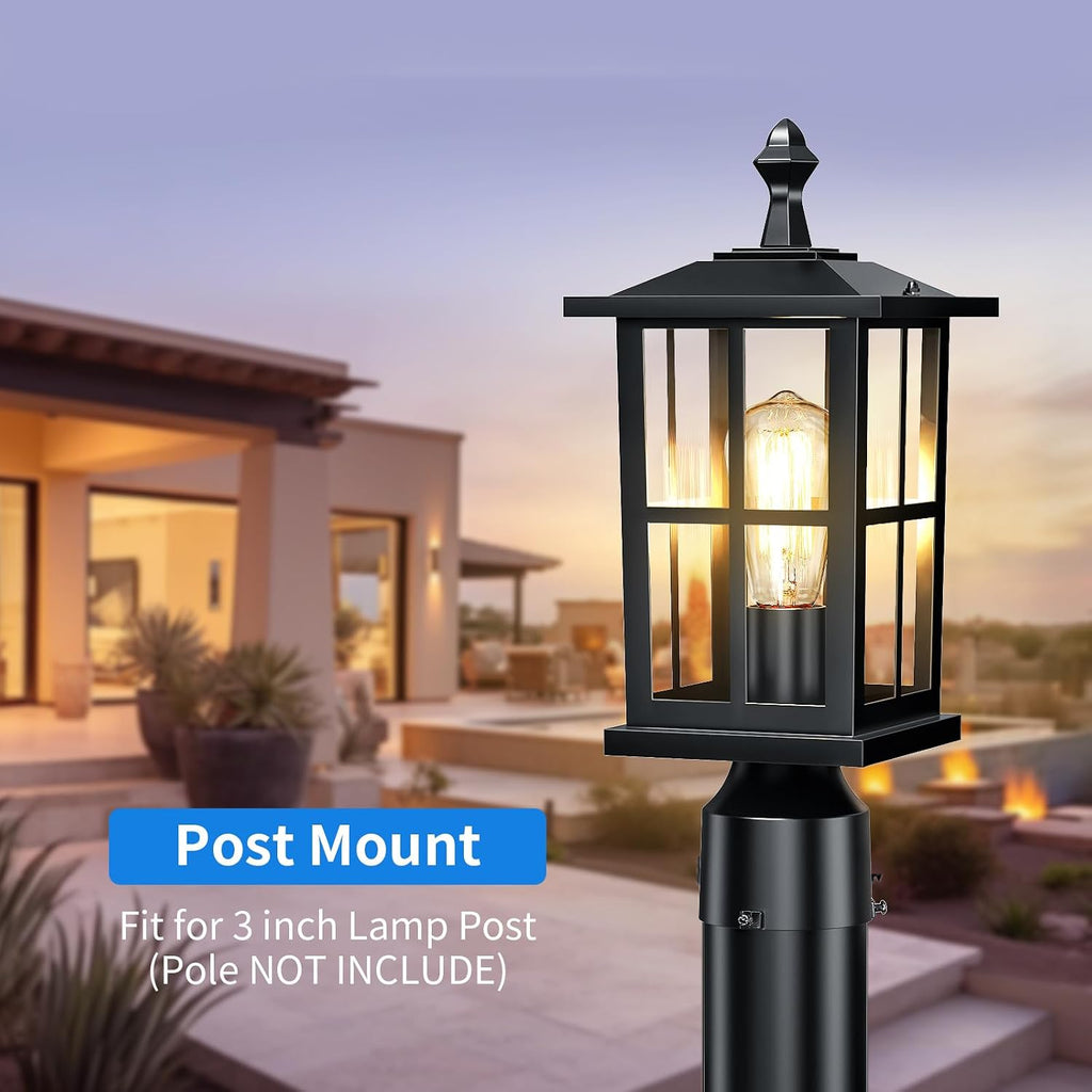 Outdoor Post Lights 2-Pack, 15" Medium Size, Matte Black