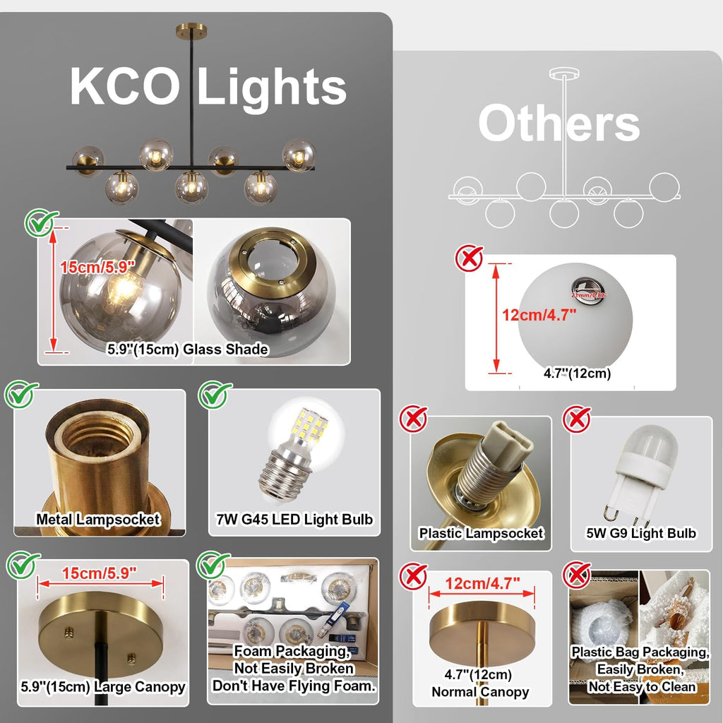 kco 7-light mid century modern black brass gold, side view