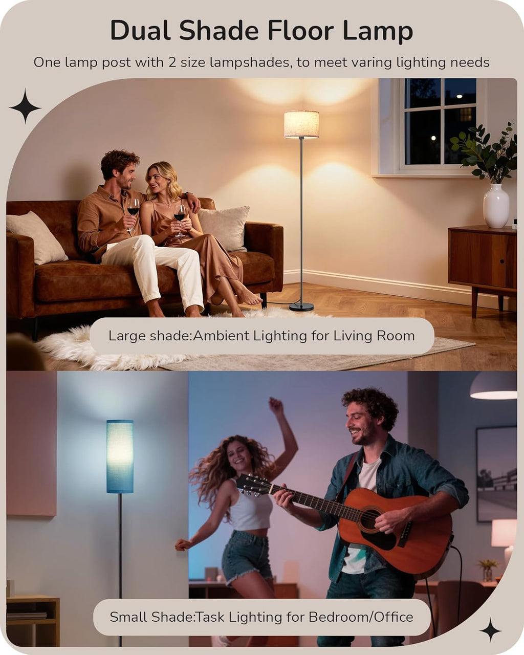 EDISHINE 2 Lampshades Modern Floor Lamps for Living Room Blue