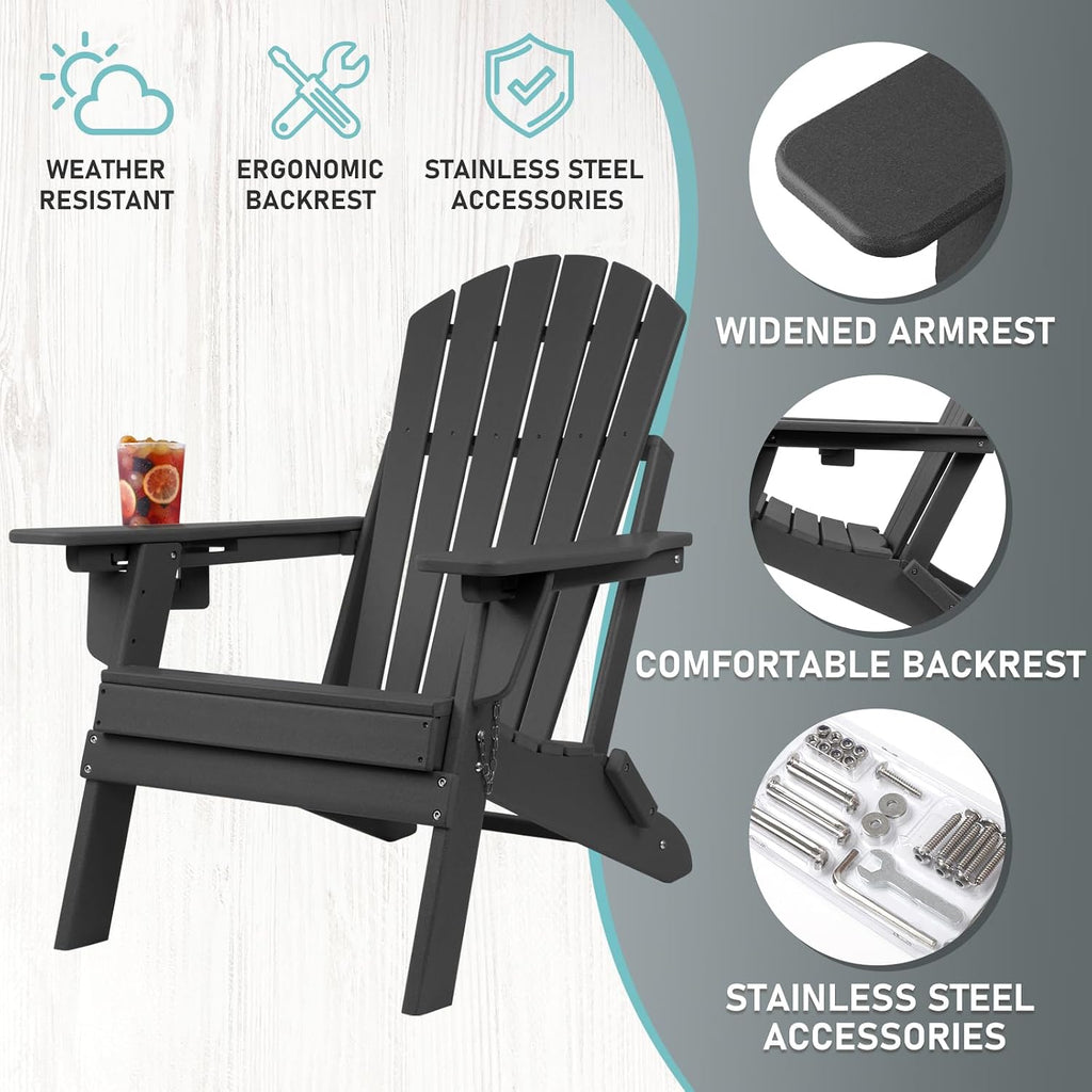 Oversized Folding Adirondack Chair Set of 2 with Adjustable Backrest 400LBS