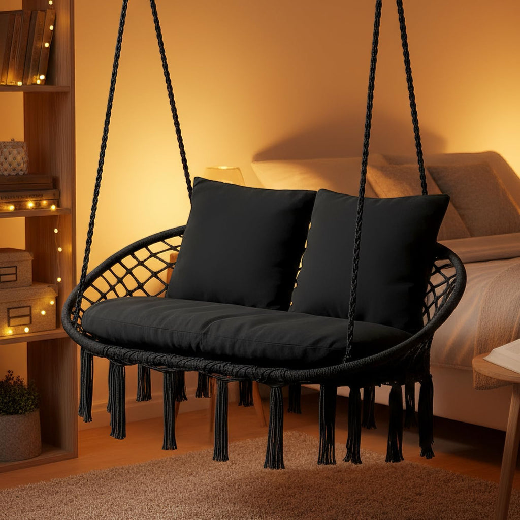MoNiBloom Outdoor 2 Seat Hammock Chair with 3 Cushion, Black