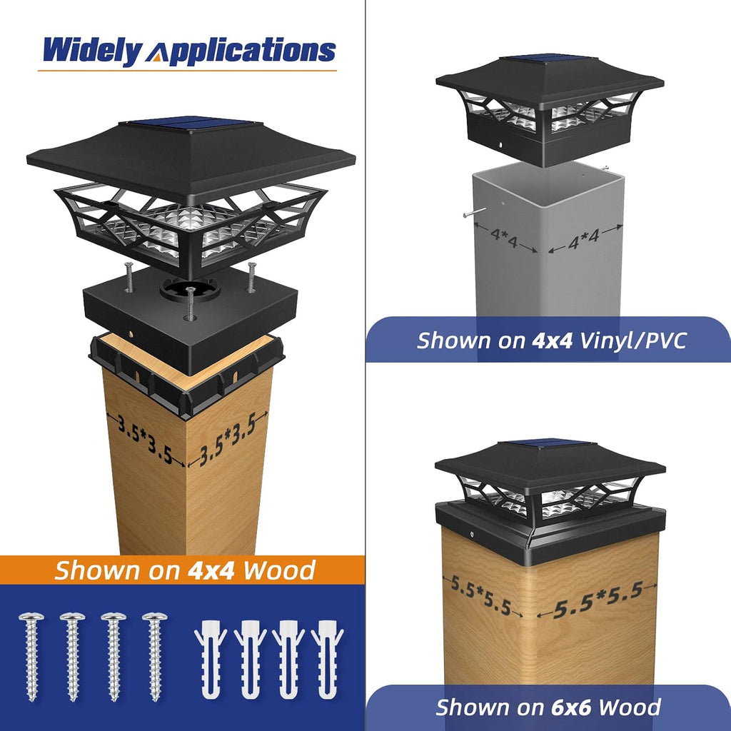 APONUO Solar Post Cap Lights with 8 RGB Colors and Multicolor Flow, Ultra-Bright Clear Lens, IP65 Waterproof for 4x4 5x5 6x6 Wood & Vinyl Fence Posts, 8 Pack Black