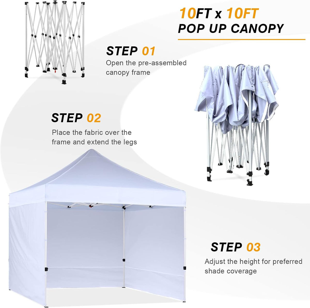 hlong 10x10 heavy duty pop-up canopy with 4 showing dimensions