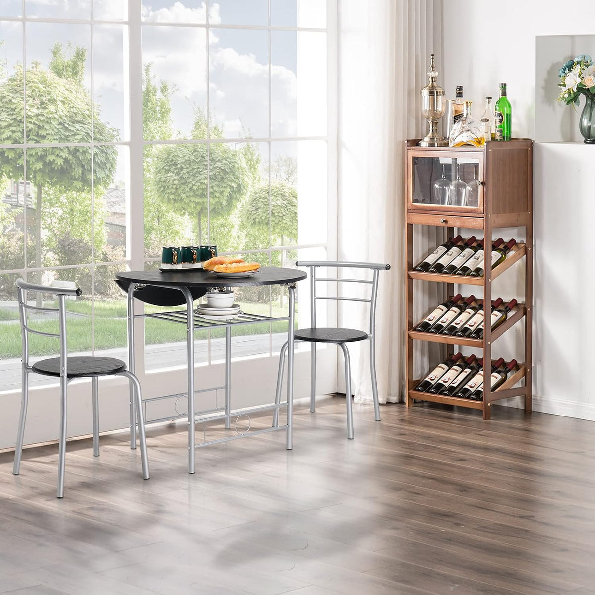 VINGLI 31.5" Drop Leaf Dining Table Set for 2, 3 Pieces Dining Table with Chair for Small Space, Small Kitchen Extendable Folding Dining Table for Dining Room，Home, Apartment, Saving Places, Black