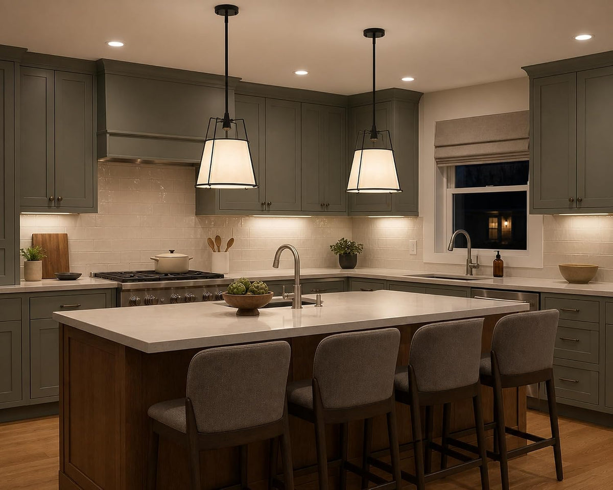 Black Pendant Lights Kitchen Island, 16.5" Linen Drum Chandelier