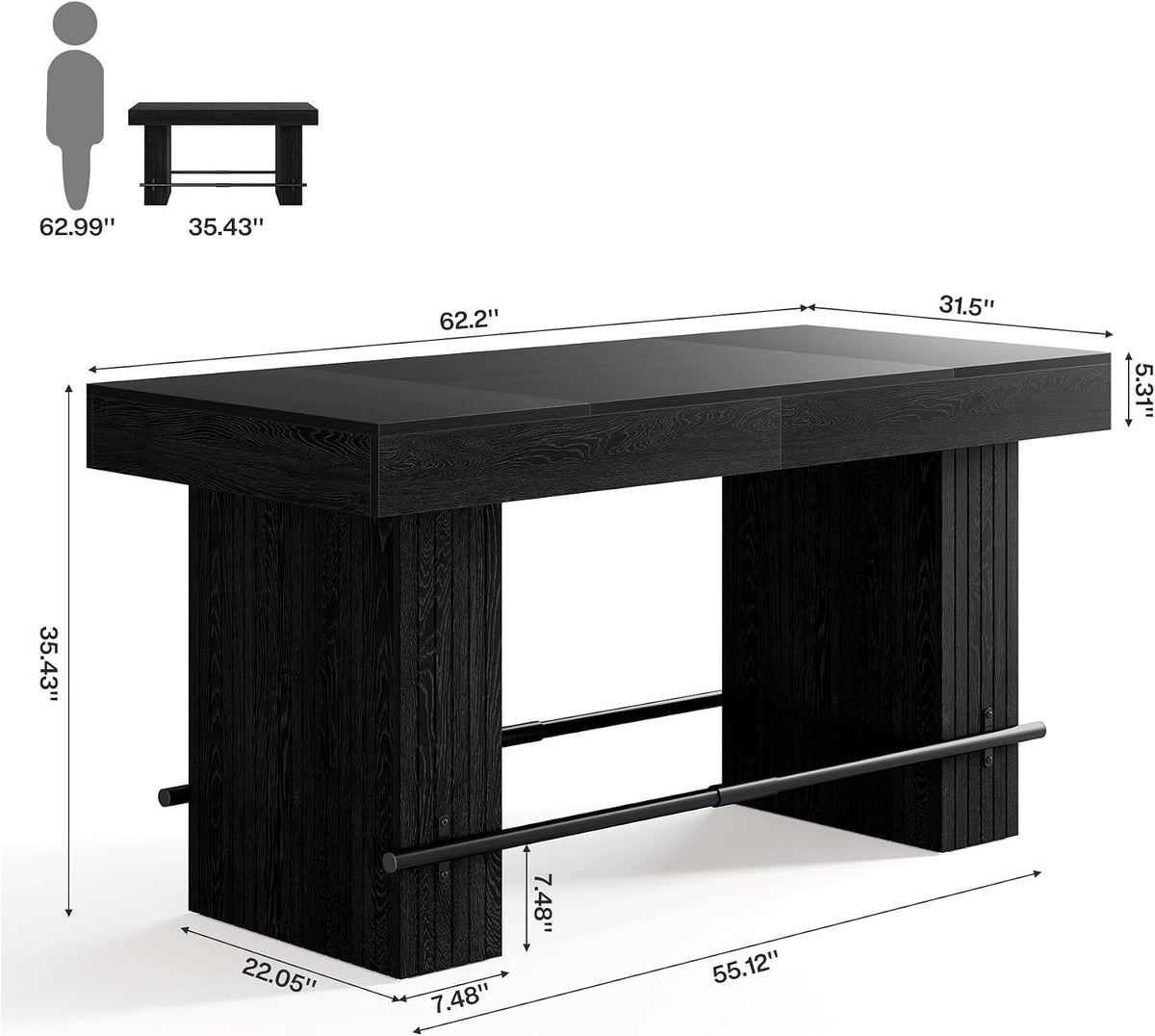 tribesigns 62.2" tall dining table for 4-6, counter shown in use