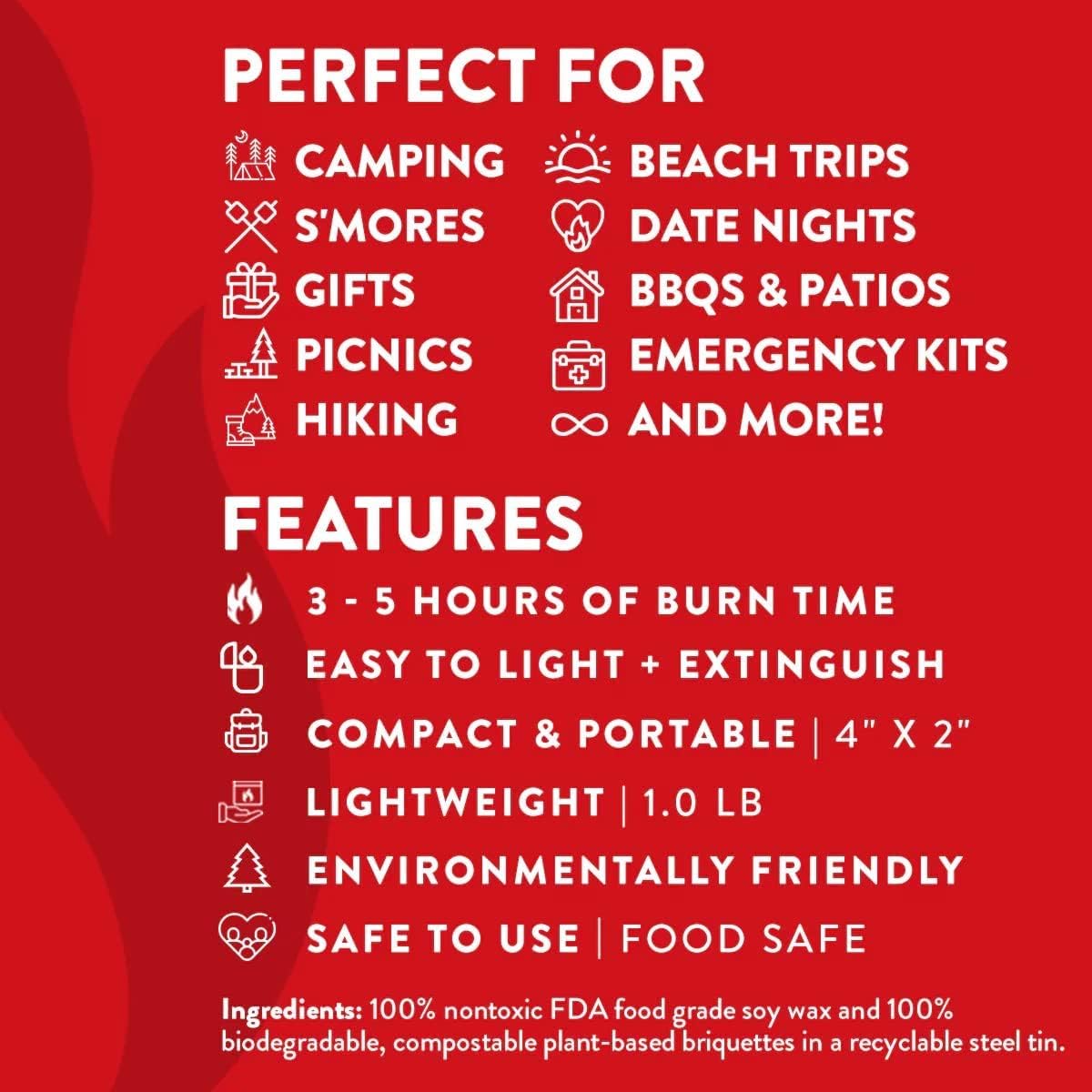 City Bonfires Portable Fire Pit - Mini Fire Pit, Table Top Firepit, No Wood, No Embers, 3-5 Hours of Burn Time - Food Safe for Smores - Lightweight, Emergency Heat, Camping Stove (5-Pack)
