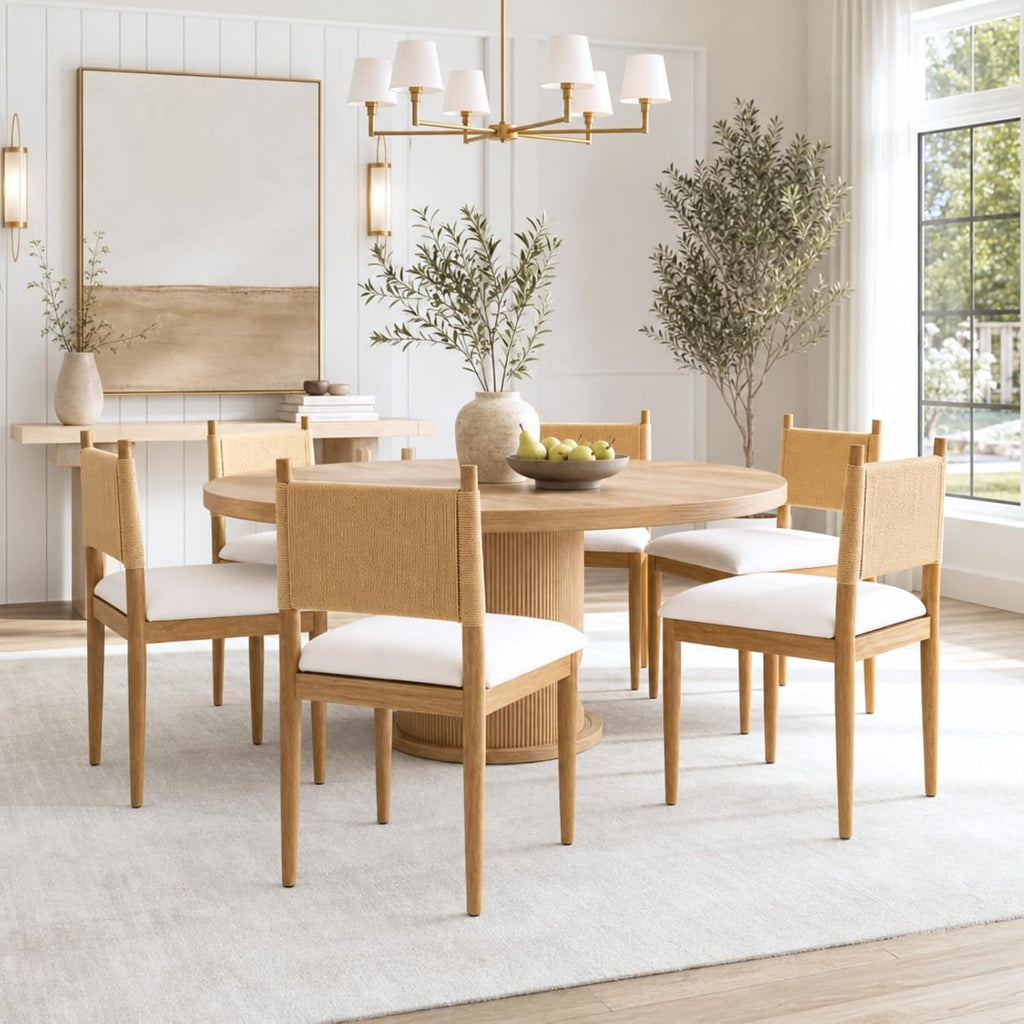 chairus Modern Coastal Woven Dining Chairs Set of 4, Natural Oak Wood