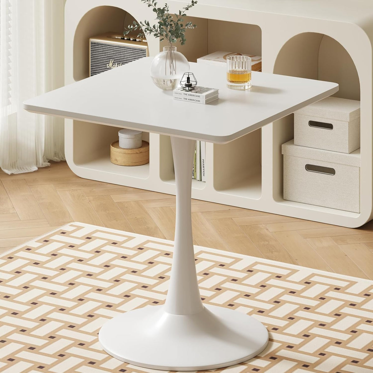 White Square Tulip Table for 2 Person, 24 Inch Small Kitchen Dining Table