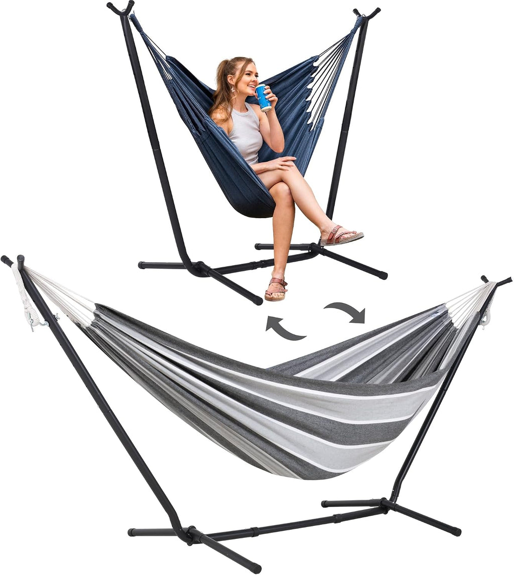 SUNCREAT 2-in-1 Convertible Backyard Fabric Hammock with Stand, Gray