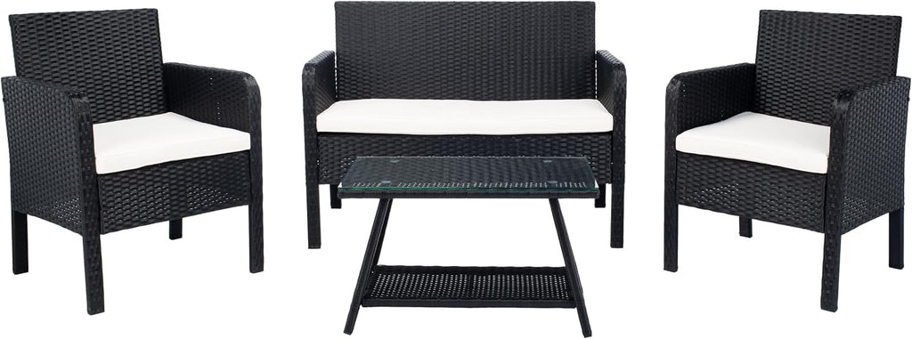 SAFAVIEH PAT7505A Collection Aboka Black and Beige 4-Piece Outdoor Living Patio Set