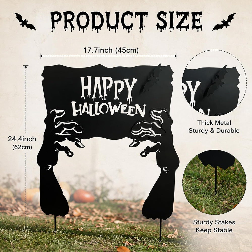 Metal Hand Happy Halloween Garden Stakes，Decorative Scary Yard Stakes