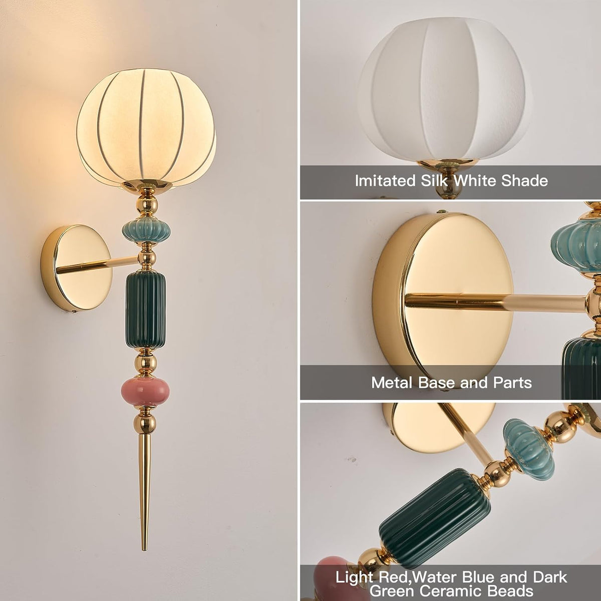 Imitated Silk White Shade Modern Wall Scone Indoor Wall Light Fixtures for Bedroom Hallway Living Room