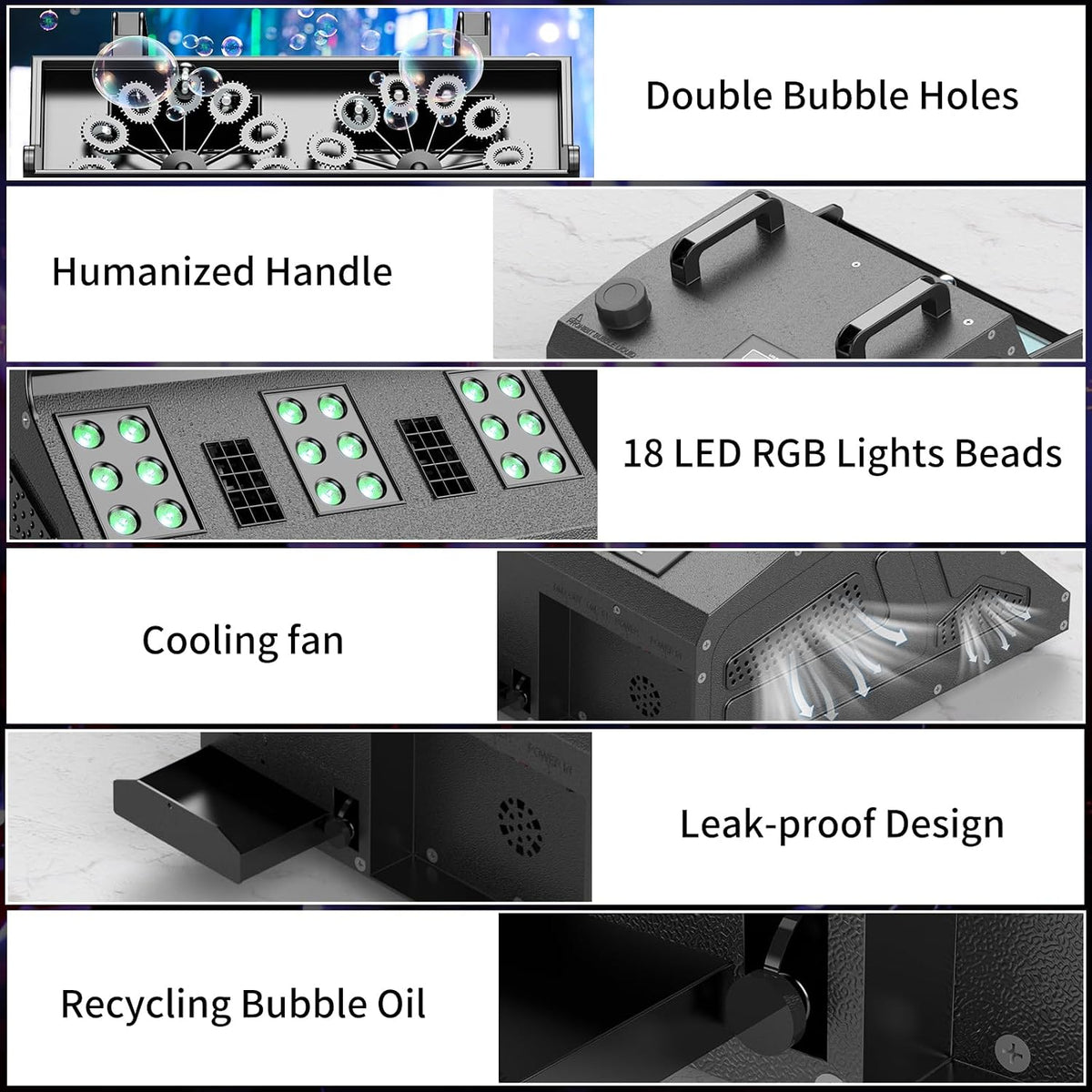 2000W Fog Machine, 3 in 1 Fog Bubble Machine with 2 Bubble Fans, 18 RGB LED Lights Smoke Bubble ALL IN ONE Fog Machine, Bubble Machine for Halloween Party Wedding Birthday