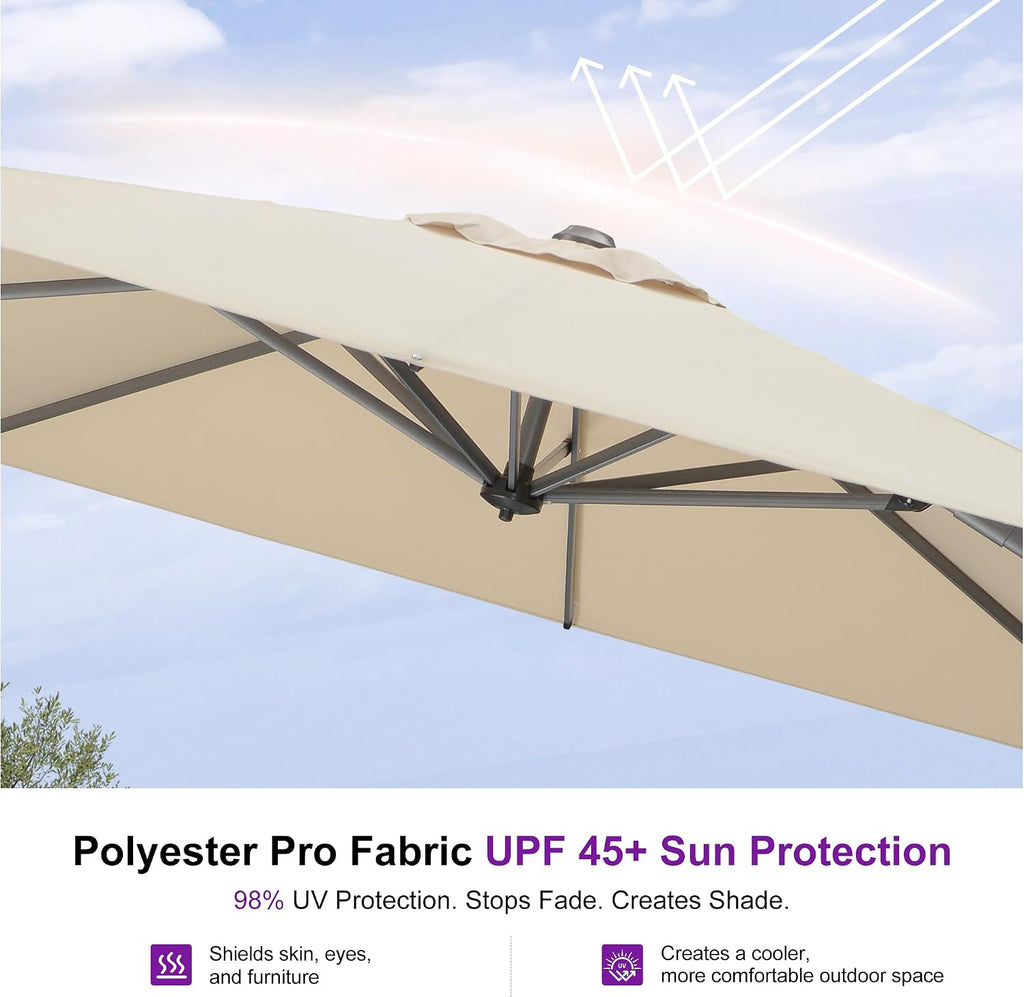PURPLE LEAF Cantilever Umbrella 9' x 11.5' Rectangle 360° Rotation Beige