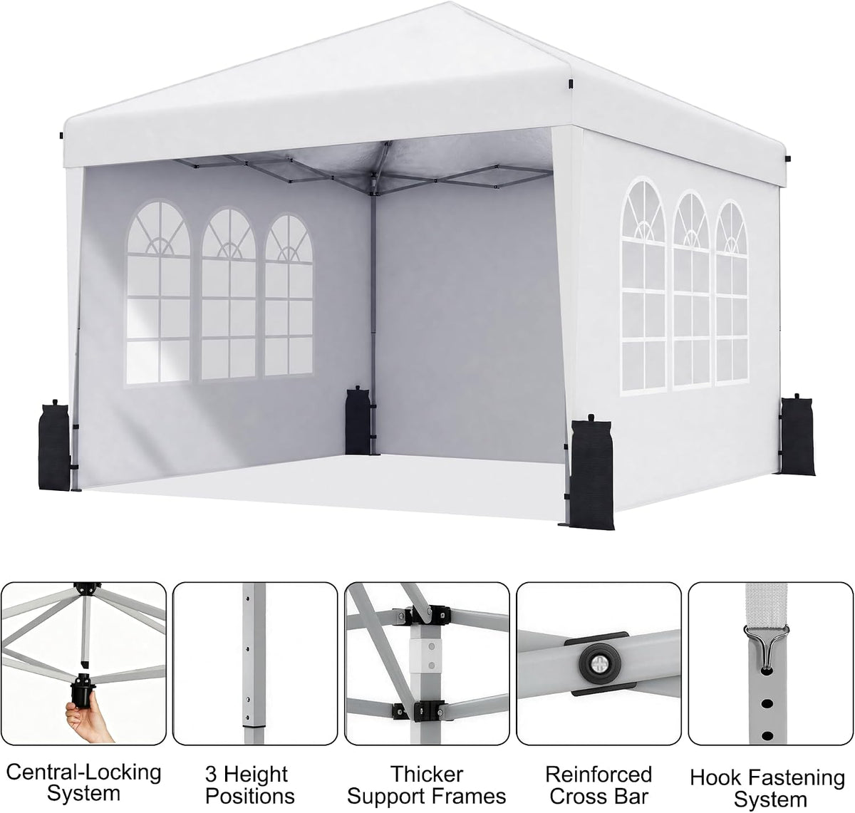 10x10 Pop Up Canopy Tent with Sidewall, Commercial, White