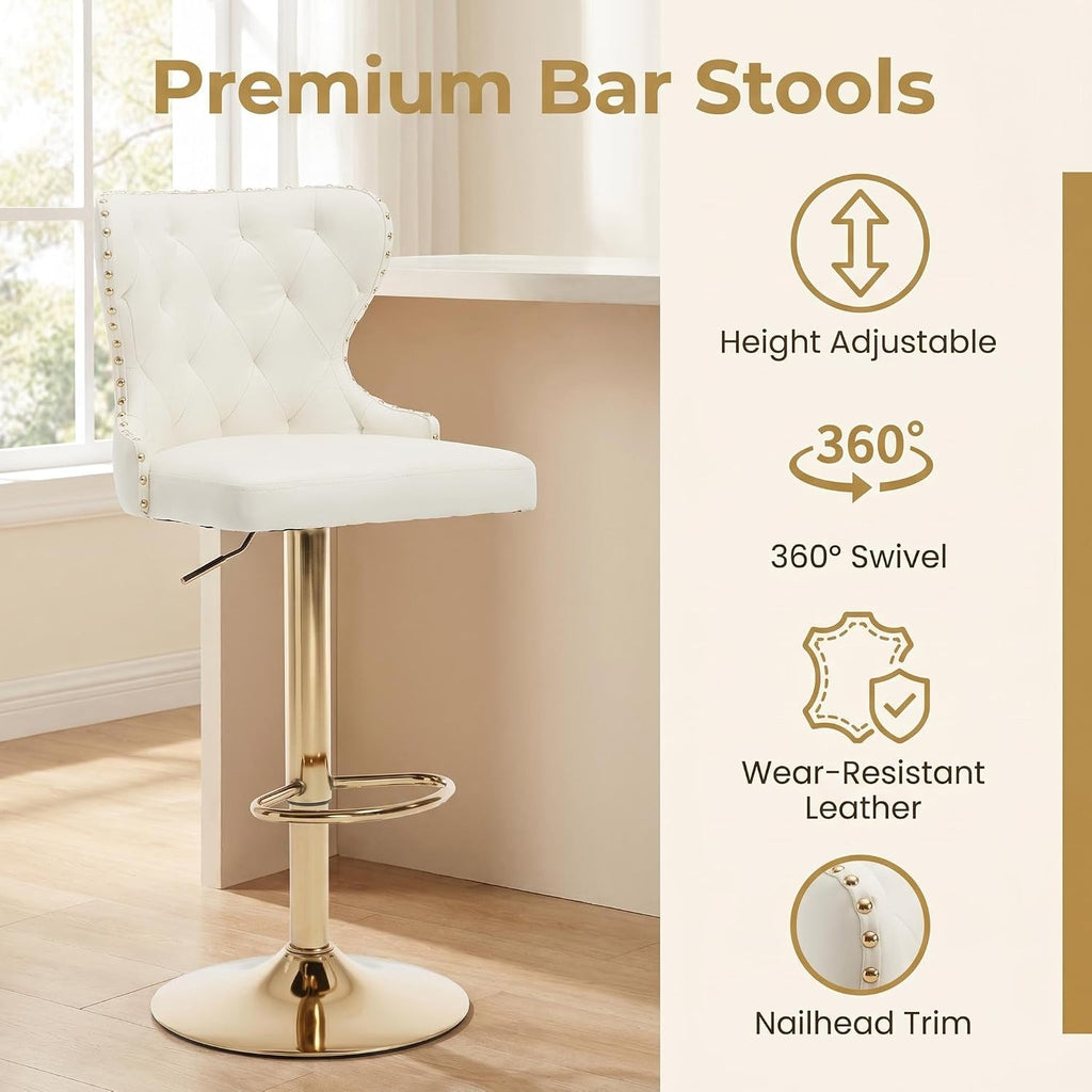 set of 2 adjustable swivel bar stools, faux, side view